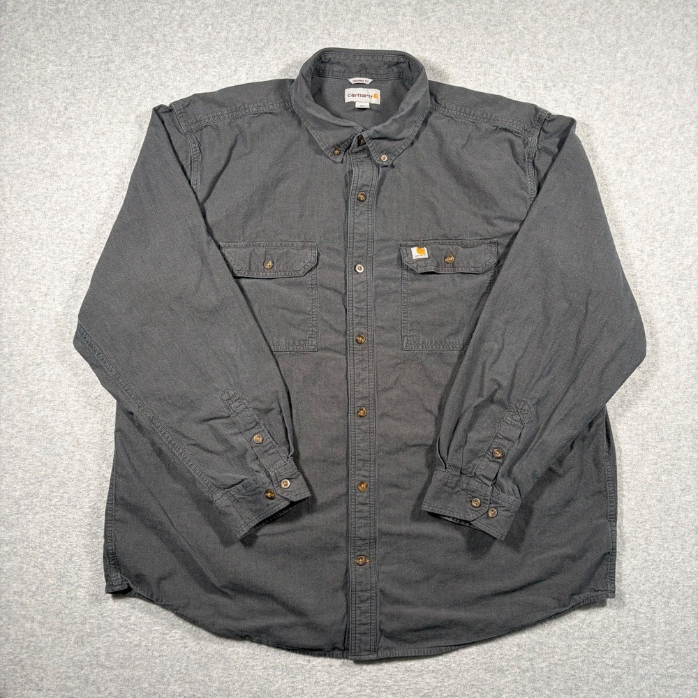 Carhartt Button Down Shirt Mens 2XL Gray Original Fit Long Sleeve 104368 BKC